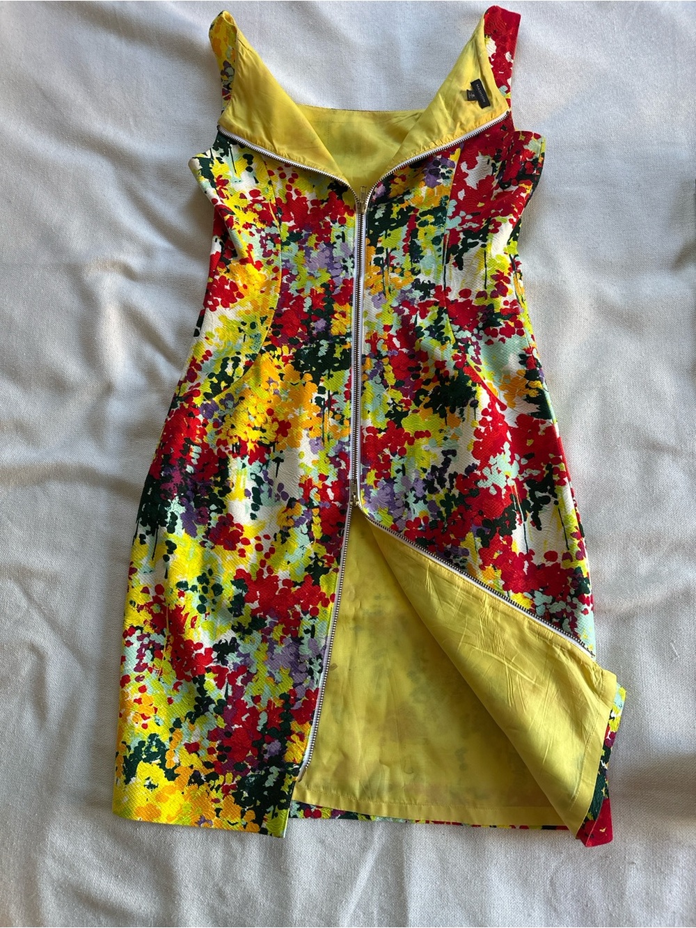 MADISON Artsy Splatter Print Two Way Back Zipper Sheath Dress | 8 - Picture 13 of 16